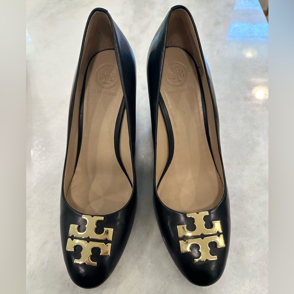 Tory Burch - Authentic - Miller Wedge Pumps - Black Leather - 6.5